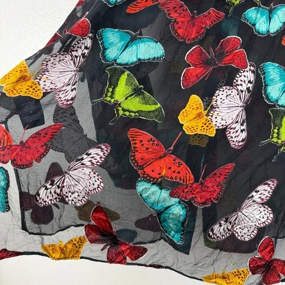 Alice & Olivia Blouse Womens Medium Black Sheila Button Up Butterflies Sheer Top - Picture 12 of 14